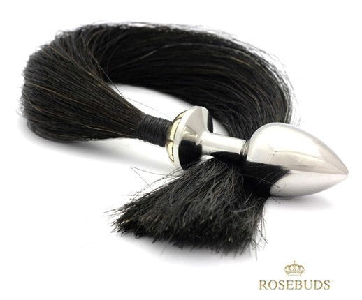 Rosebuds Tailbud XL Natural Horse Hair 48.5cm Black - - Steel Sex Toys