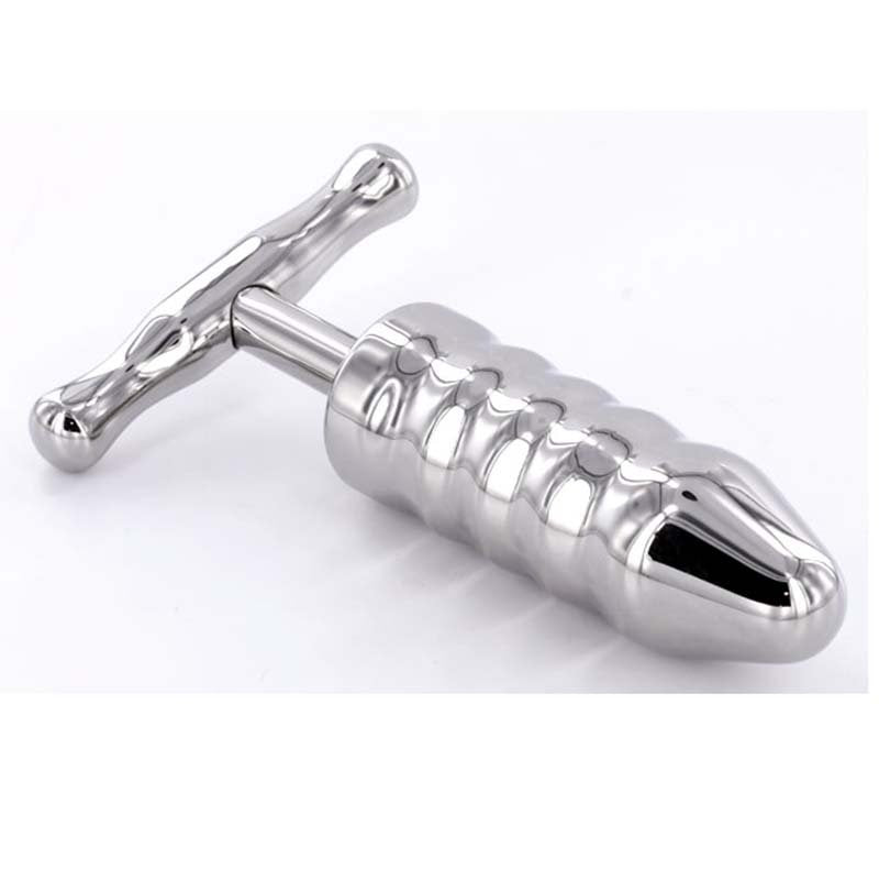 Steel Anal Rammer & T-Bar Handle 6 Rings - - Steel Sex Toys