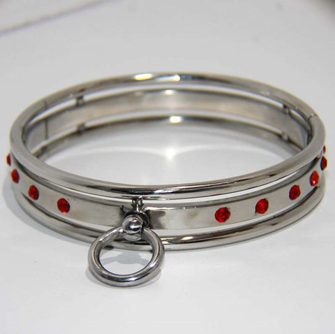 Steel Jeweled Medium Slave Collar Ruby by Hell's Couture - Steel Sex Toys