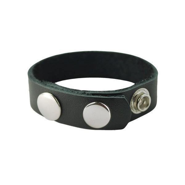 3 Snap Adjustable Plain Black Leather Cock Ring - Cock Rings