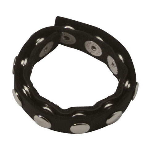 Black Leather 10 Snap Adjustable Penis Ring - Cock Rings