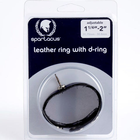 Black Leather Adjustable Penis Ring with Metal D-Ring - Cock Rings