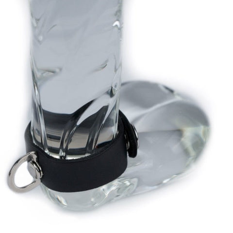Black Leather Adjustable Penis Ring with Metal D-Ring - Cock Rings