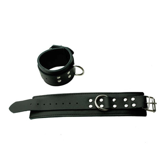 Black Leather Wrist Cuffs With Lining And D Ring