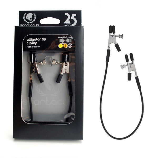 Blackline Alligator Tit Clamps With Rubber Tether - Nipple and Clit Clamps