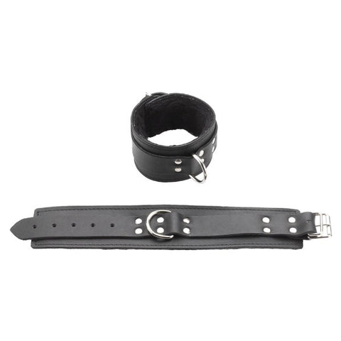 Classic Black Leather Fur-Lined Ankle Restraints - Cuffs and Restraints