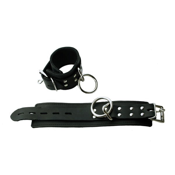 Deluxe Black Leather Wrist Cuffs With Snap Lock - Cuffs and Restraints
