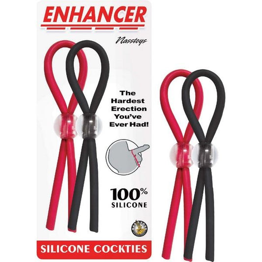 Enhancer Silicone Adjustable Cockties Red And Black - Stretchy Cock Rings