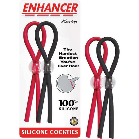 Enhancer Silicone Adjustable Cockties Red And Black - Stretchy Cock Rings