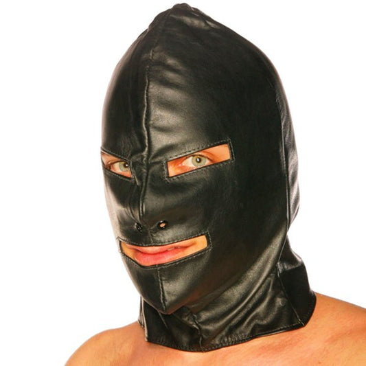 Full Leather Adjustable Lace Up Bondage Hood - Bondage Hoods