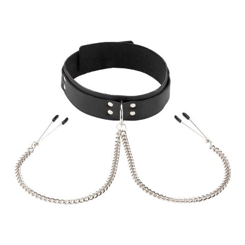 Leather Double Strap O-Ring Collar with Tweezer Clamps - Collars and Leads