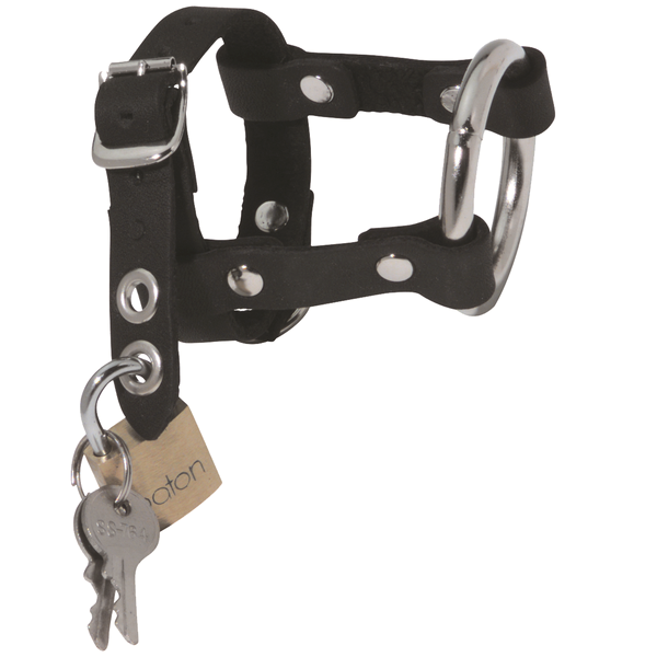 Locking Leather & Steel Chastity Harness - Male Chastity