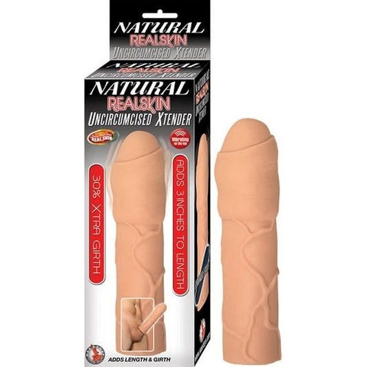Natural Realskin Uncircumcised Penis Sleeve - Vibrating Extender for Length and Girth