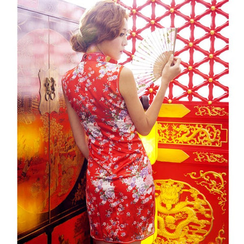 Enchanting Crimson Qipao Silk Dress by Starfire Daydream - Fancy Dress Ups