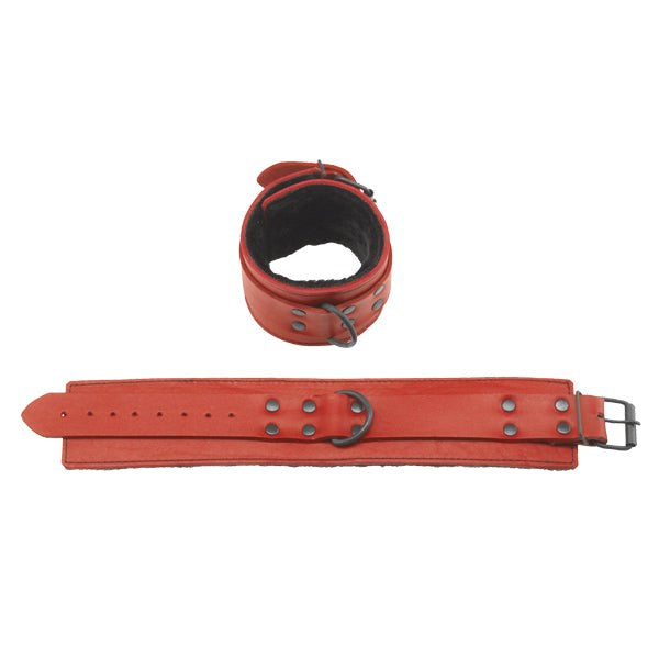 Redline Faux Leather Ankle Cuffs - Plush Fur Lined Restraints - Cuffs and Restraints