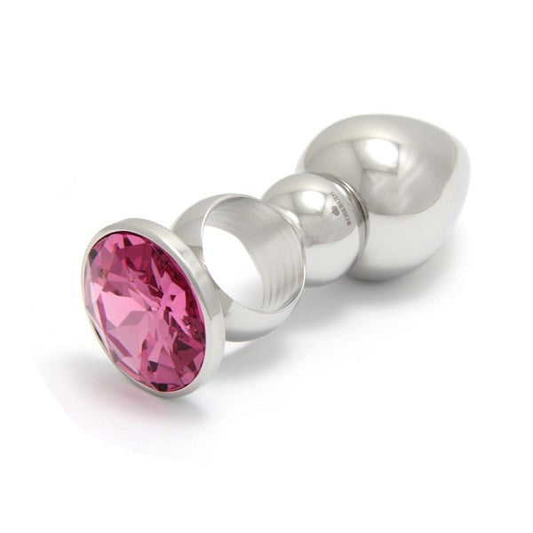 Rosebuds Versatile Ringed Stainless Steel Butt Plug with Crystal Gem - Butt Plugs