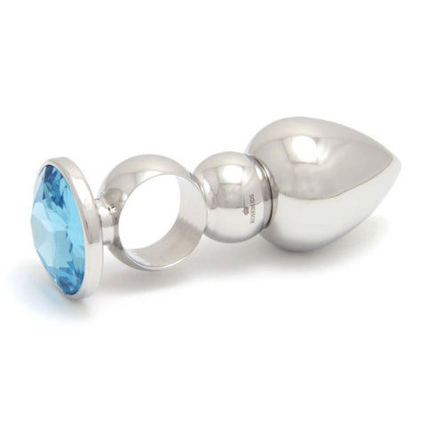 Ringed Stainless Steel Butt Plug with Crystal Gem - Butt Plugs