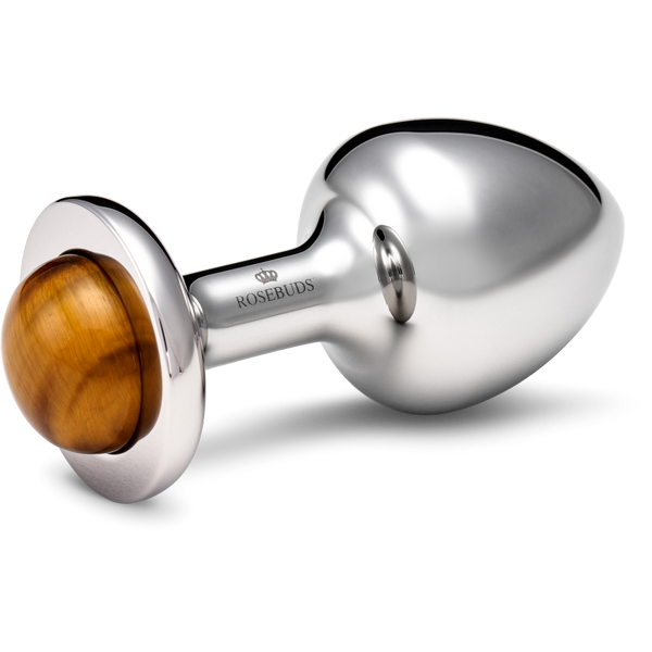 Rosebuds Luxury Stainless Steel Anal Plug with Tiger Eye Crystal - Butt Plugs