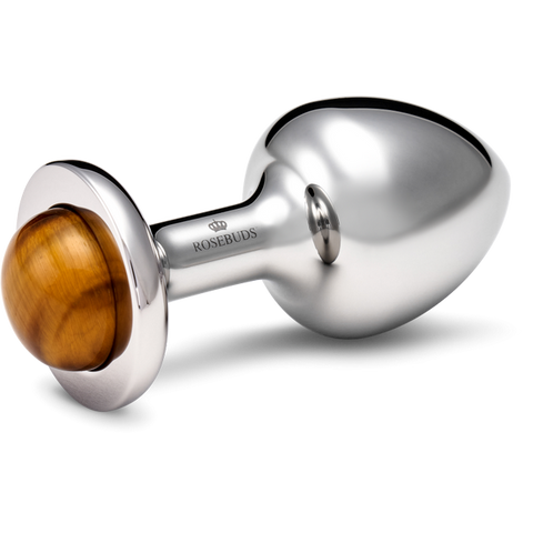 Rosebuds Stainless Steel Anal Plug with Tiger Eye Crystal - Butt Plugs