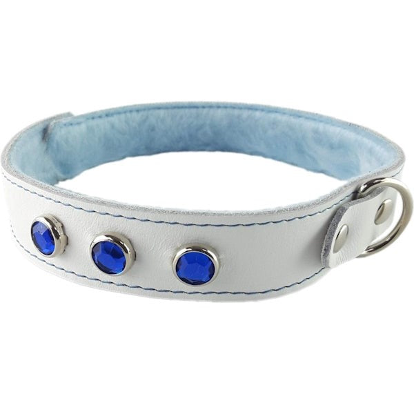 Premium Blue Fur-Lined Leather Collar by Spartacus - Collars and Leads