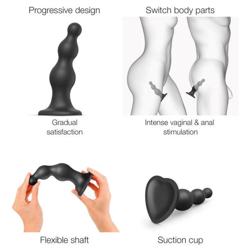 Black 3 Bead Silicone Dildo Plug by Strap On Me - Anal Dildos