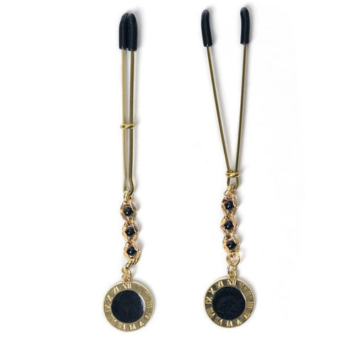 Gold Clock Pendant Tweezer Nipple Clamps - Nipple and Clit Clamps