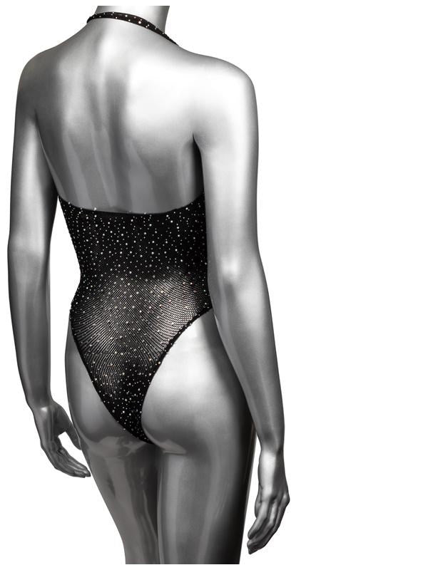 Radiance Deep V Rhinestone Mesh Bodysuit with Thong - - Teddies and Bodysuits