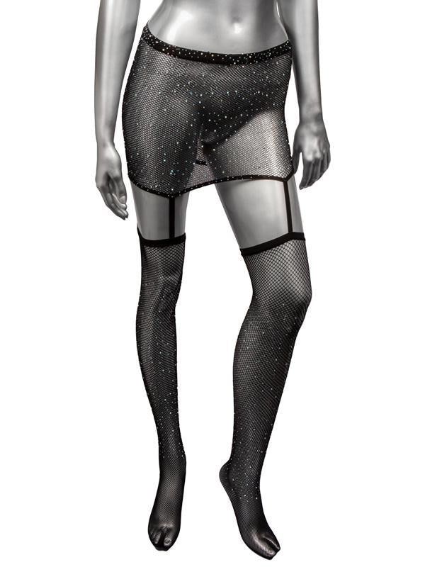 Radiance One Piece Plus Size Womans Garter Skirt With Thigh Highs - - Fishnet and Thigh Highs