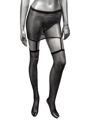 Radiance One Piece Size Garter Skirt With Thigh Highs - Fishnet and Thigh Highs