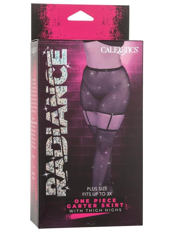 Radiance One Piece Plus Size Womans Garter Skirt With Thigh Highs - - Fishnet and Thigh Highs