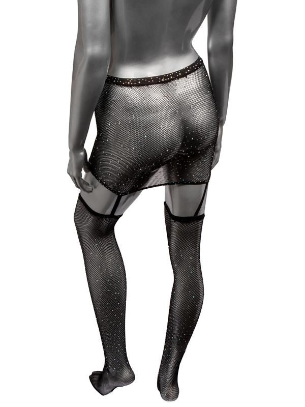 Radiance One Piece Plus Size Womans Garter Skirt With Thigh Highs - - Fishnet and Thigh Highs