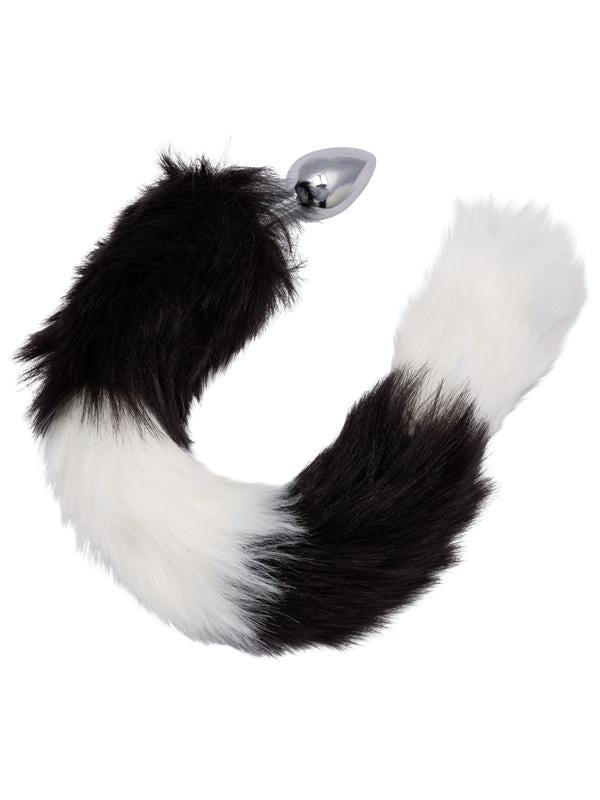 Running Wild Black and White Metallic Anal Probe with Long Tail - - Butt Plugs