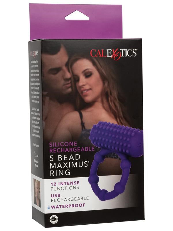 Silicone 12 Functions Rechargeable 5 Bead Maximus Ring - - Vibrating Cock Rings