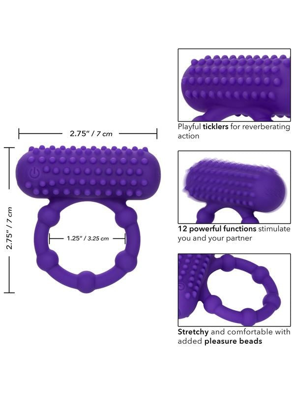 Silicone 12 Functions Rechargeable 5 Bead Maximus Ring - - Vibrating Cock Rings