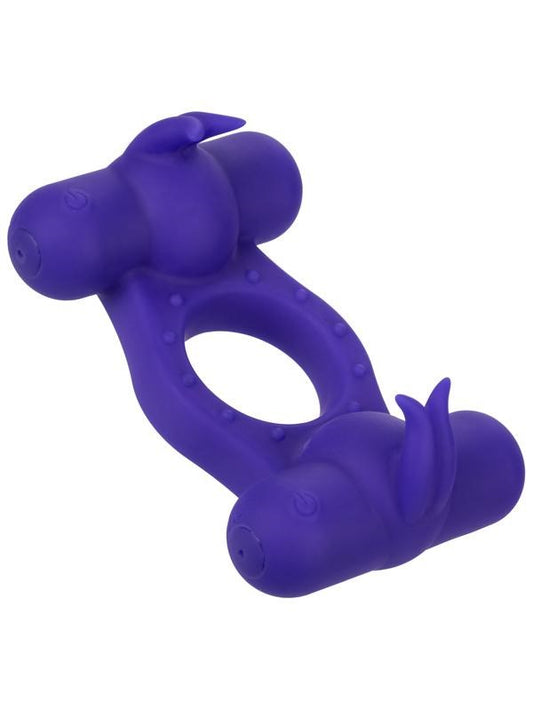 Silicone 12-Functions Rechargeable Triple Orgasm Enhancer Ring - - Vibrating Cock Rings