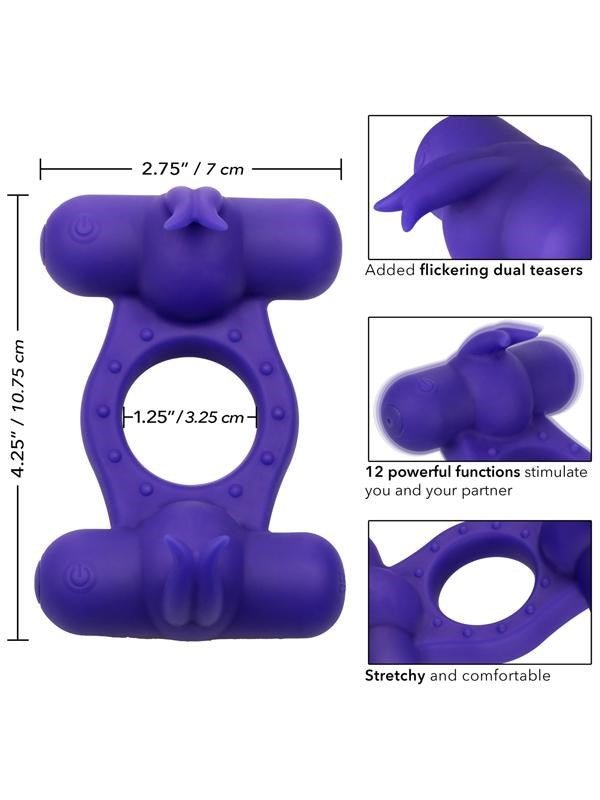 Silicone 12-Functions Rechargeable Triple Orgasm Enhancer Ring - - Vibrating Cock Rings