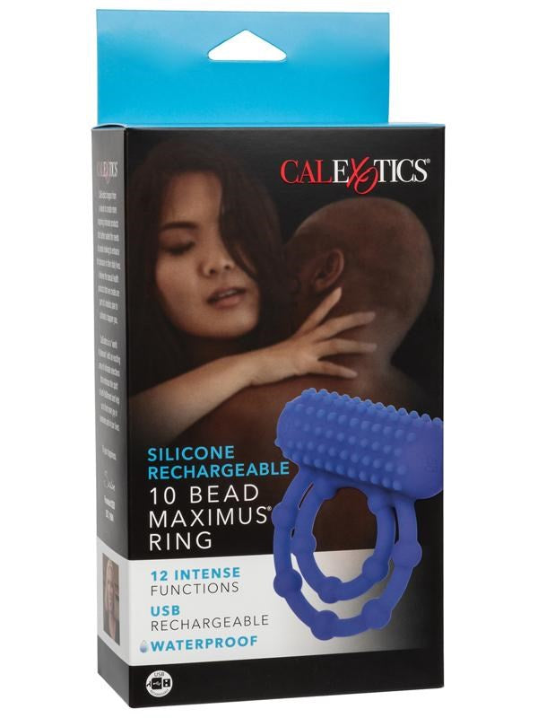 Silicone Rechargeable 10 Bead Maximus Couple Enhancer Ring - - Vibrating Cock Rings