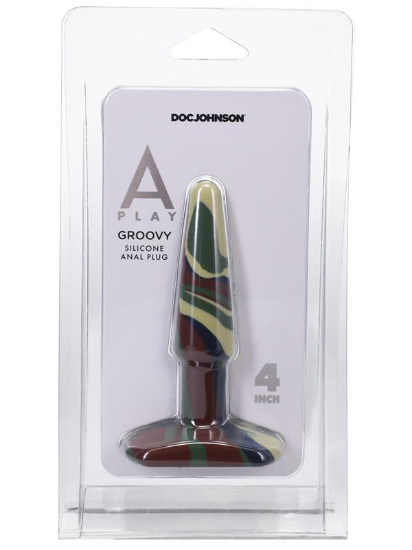 Doc Johnson A-Play Groovy Flexible Silicone Anal Plug Camouflage - - Butt Plugs