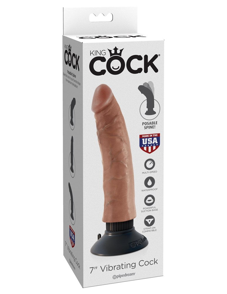 King Cock 7 Inch Realistic & Waterproof Vibrating Dildo - - Vibrating Dildos