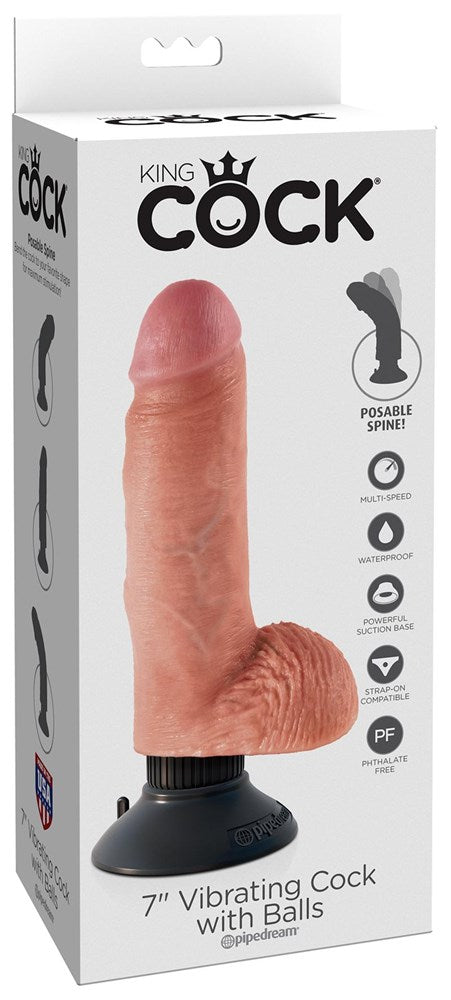 King Cock 7 inch Realistic Vibrating Cock with Balls - - Vibrating Dildos