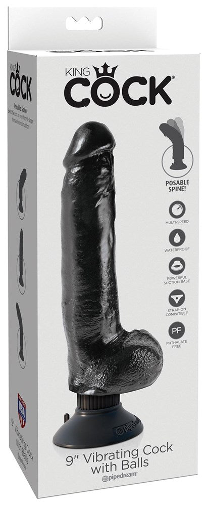 King Cock 9 Inch Vibrating Dildo with Balls and Suction Cup - - Vibrating Dildos