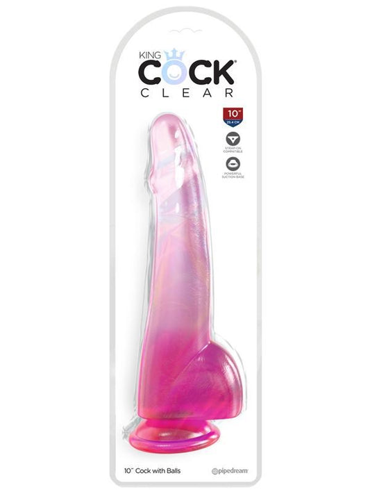 King Cock Clear 10 inch Realistic Dildo with Balls and Suction Cup Base - - Realistic Dildos