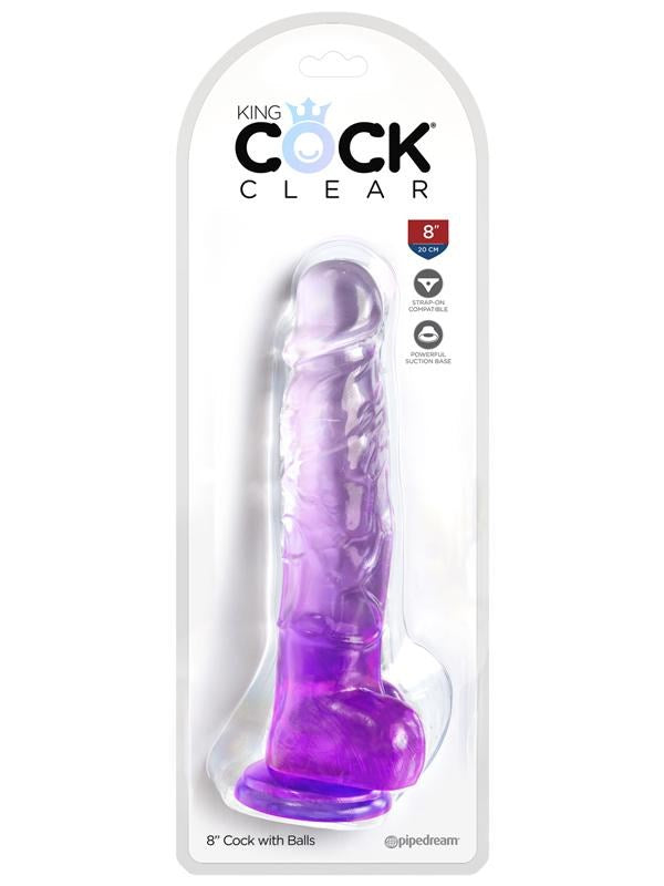 King Cock Clear 8 inch Realistic Dong with balls - - Realistic Dildos