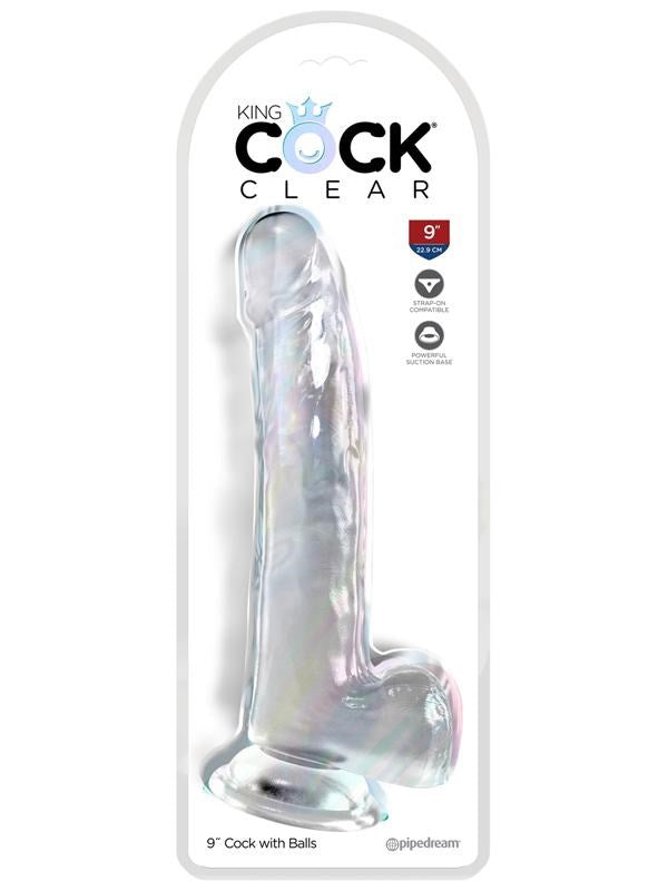 King Cock Clear Suction Cup Base Dildo with Balls - Clear - - Realistic Dildos