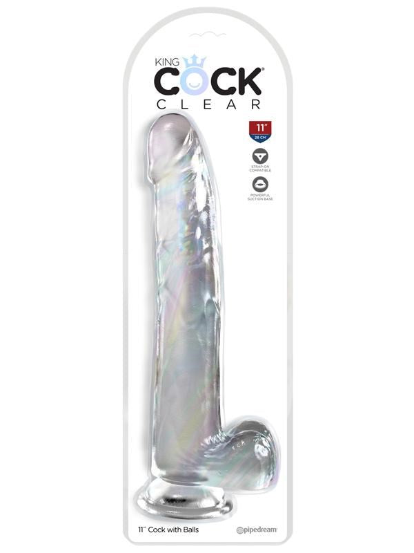 King Cock Clear Suction Cup Base Dildo with Balls - Clear - - Realistic Dildos