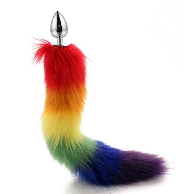 Colorful Fox Tail Steel Butt Plug Large - - Butt Plugs