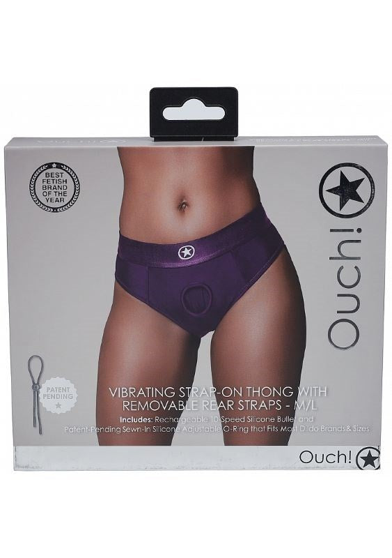 Ouch! Vibrating Strap-on Thong with Removable Butt Straps - M/L - - Strap On Sextoys