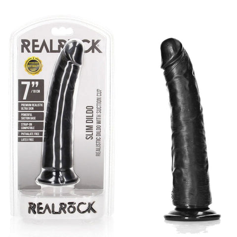 REALROCK Realistic Dildo with Suction Cup 7'' Dong Black - Realistic Dildos