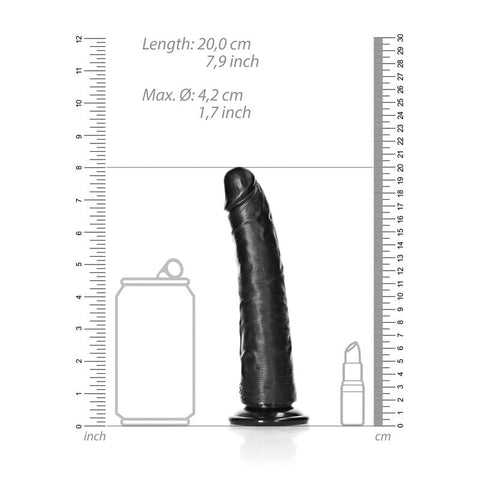 REALROCK Realistic Dildo with Suction Cup 7'' Dong Black - Realistic Dildos