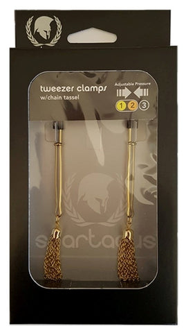 Spartacus Sensual Tweezer Clamps with Chain Tassel - Breast and Nipple Toys